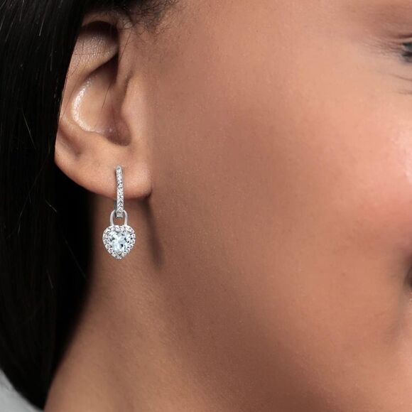 925 Sterling Silver 1.84 Cttw Light Aquamarine and White Sapphire Heart Earrings - Picture 2 of 4